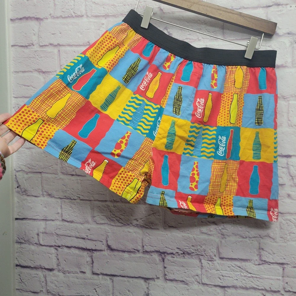 VTG 90s Coca Cola Mens Boxer Shorts Underwear Size‎ L Pop Art Colorful Abstract